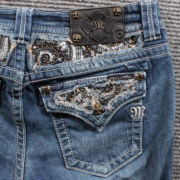 Miss Me Jeans Women's 28x35 Blue Easy Boot Embellished Bling Pockets - Picture 6 of 8